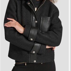 Karl Lagerfeld Paris Wool-Blend Felt Cropped Moto Jacket